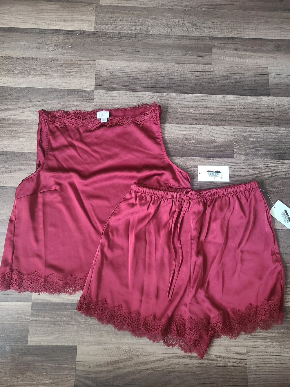 a new day Satin Lace-Trim Cami & Shorts Set - Burgundy